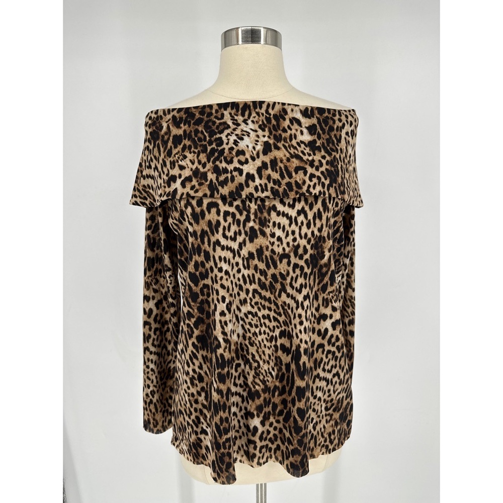Chico’s Animal Print Off The Shoulder Long Sleeve Women’s Top